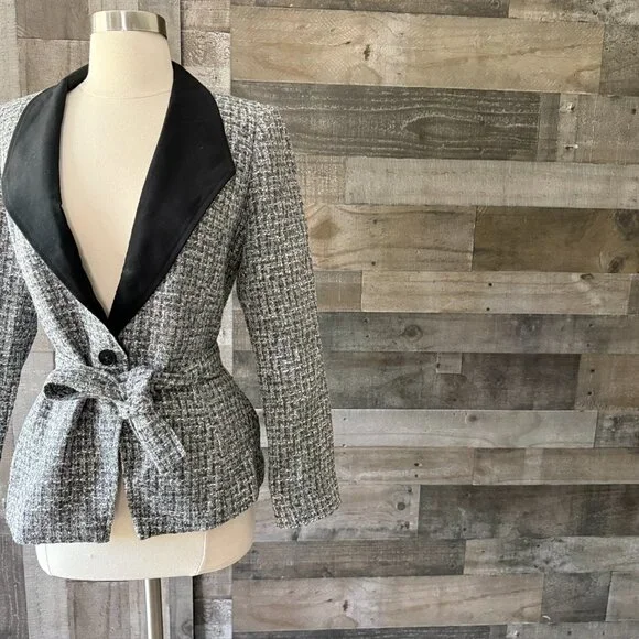 NWT! White House Black Market blazer size 6 sparkly tweed wool plaid jacket - Picture 2 of 12